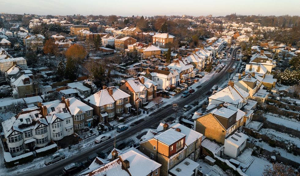 ROW OF HOUSES IN SNOW