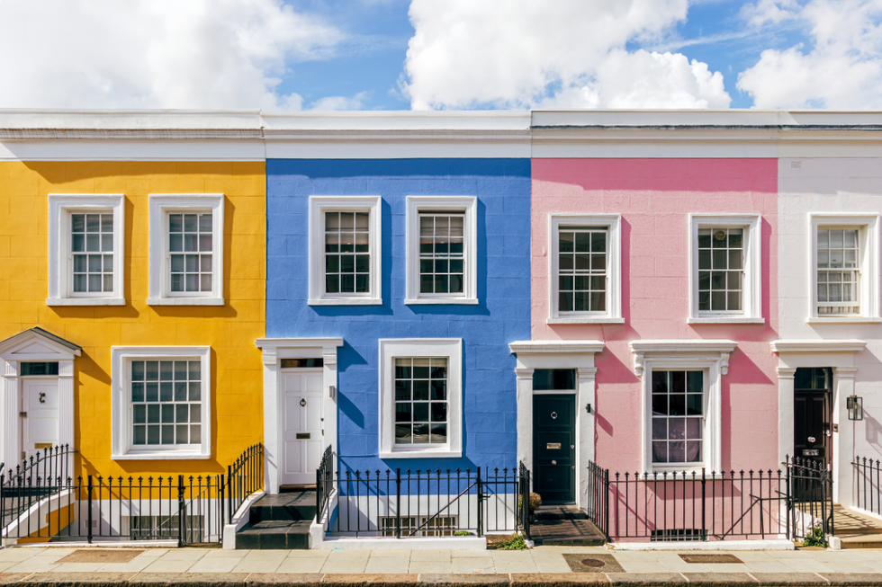 Row of painted houses in Notting Hill