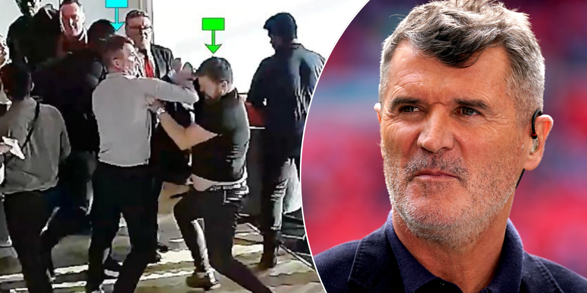 NextImg:Roy Keane pictured 'elbowing' football fan after being 'headbutted' in heated brawl at football match
