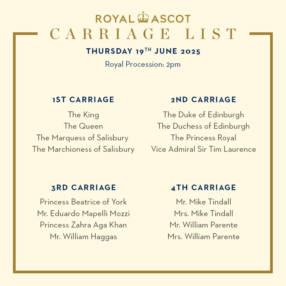 Royal Ascot Carriage List