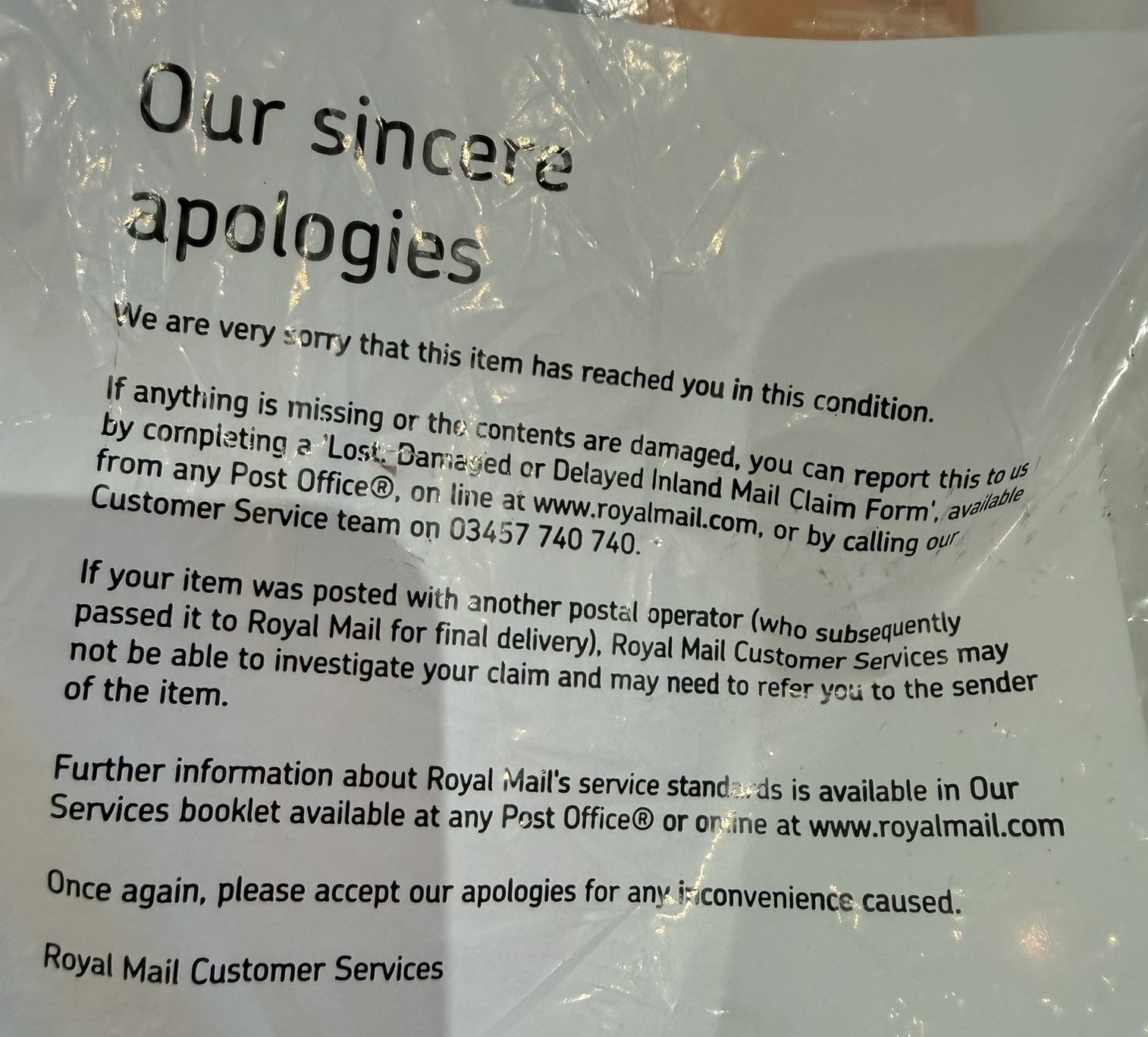 Royal Mail apology letter