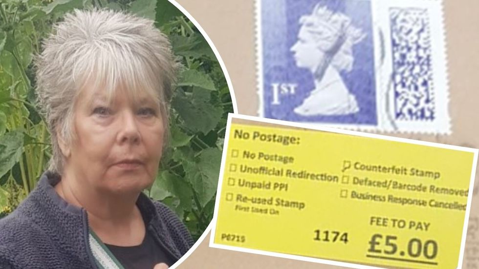 Royal Mail 'counterfeit' stamp and \u00a35 fee to pat sticker plus Lorraine Hewitt in pictures