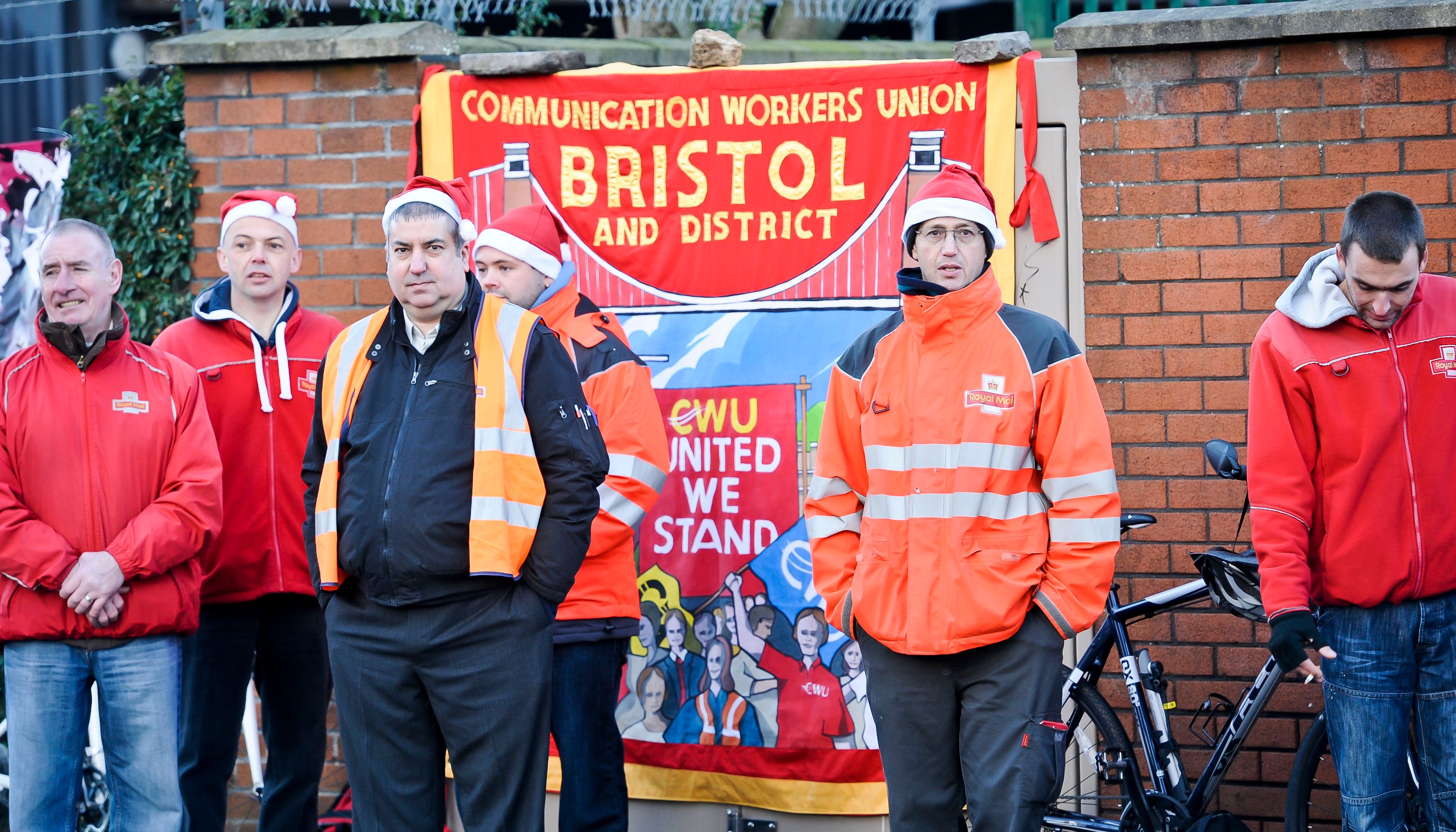 Royal Mail staff picket at Mead Street Depot, Bedminster, Bristol, when postal workers went on strike in 2012.