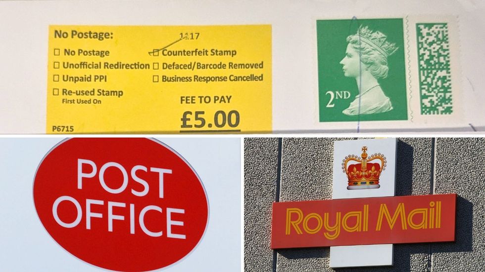 Royal Mail stamp deemed counterfeit and Royal Mail and Post Office logos