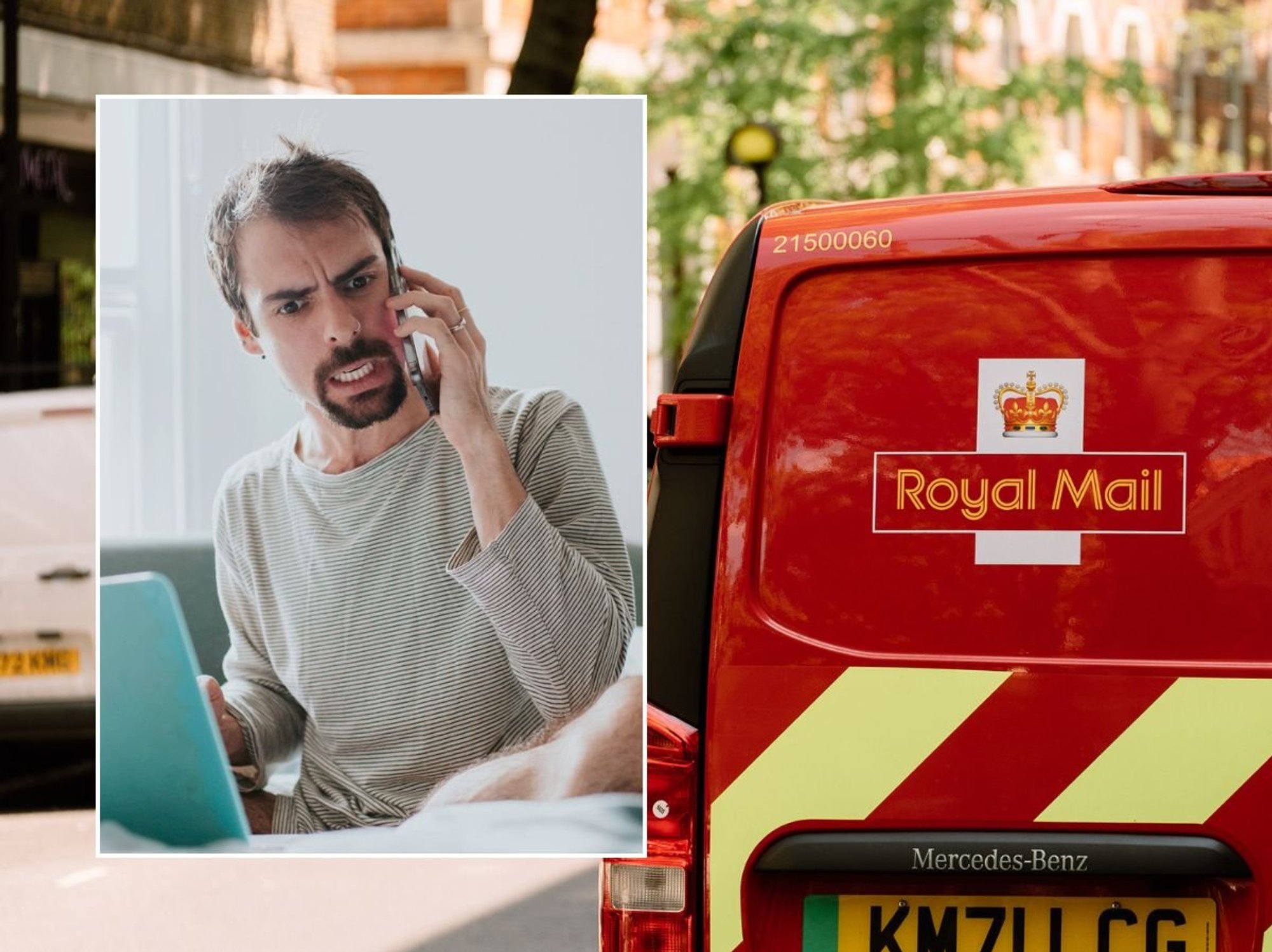 Royal Mail van and man on phone