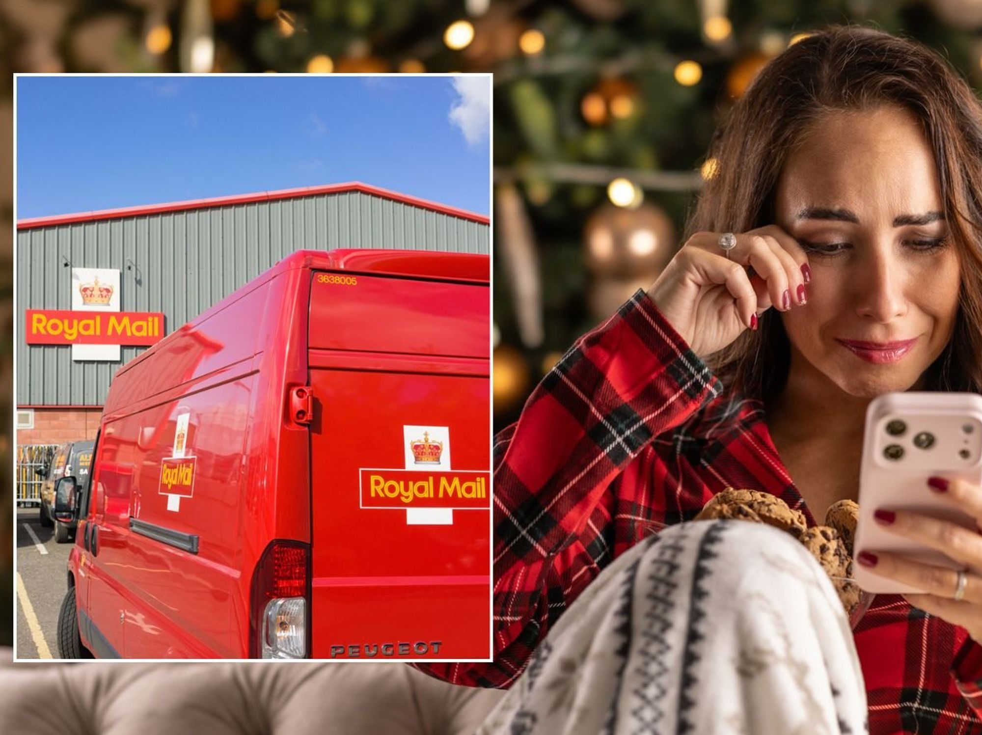 Royal Mail van and woman crying