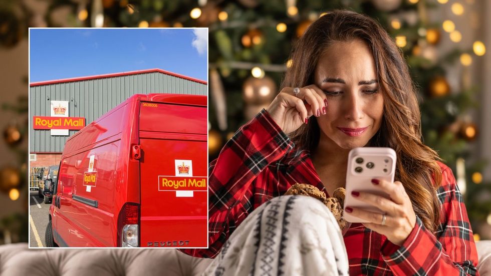 Royal Mail van and woman crying