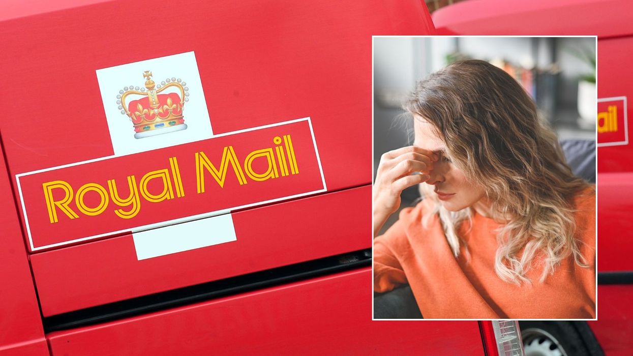 Royal Mail van and woman looking worried
