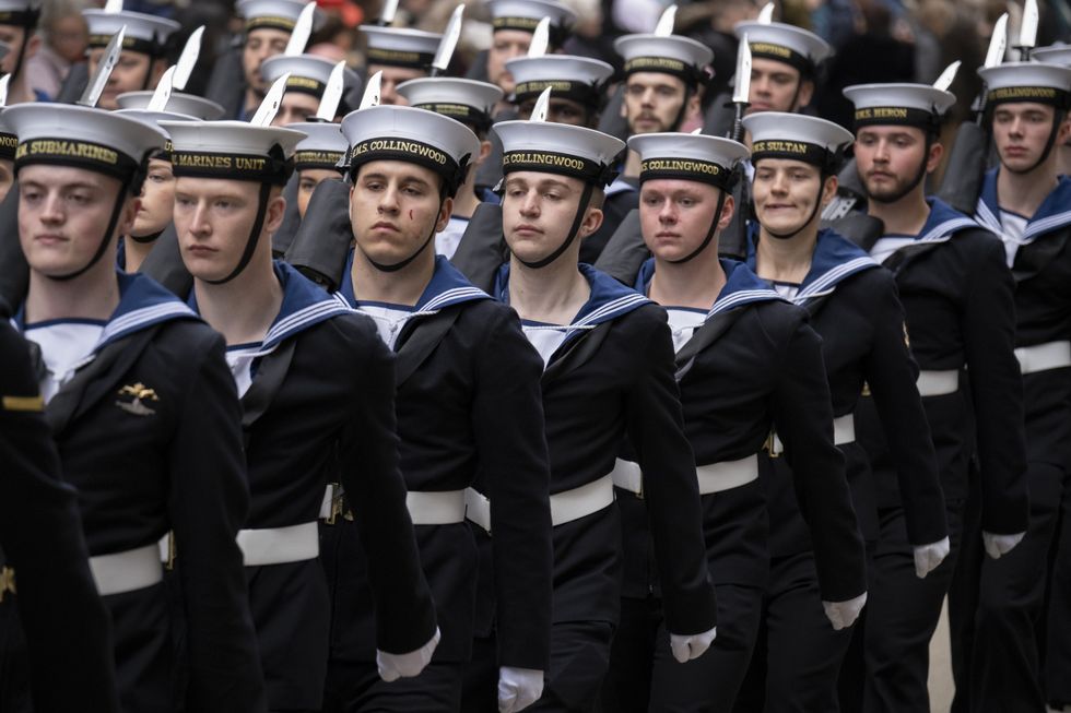 Royal Navy recruits march