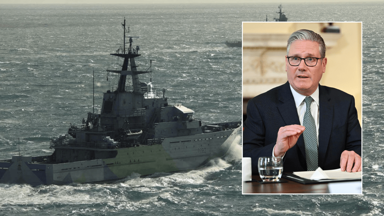 Royal Navy ship at sea; Keir Starmer