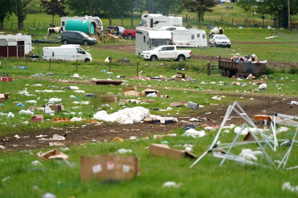 Rubbish in a field at the end of the Appleby Horse Fair, the annual gathering of the travelling community in Appleby, Cumbria. Picture date: Monday June 13, 2022.