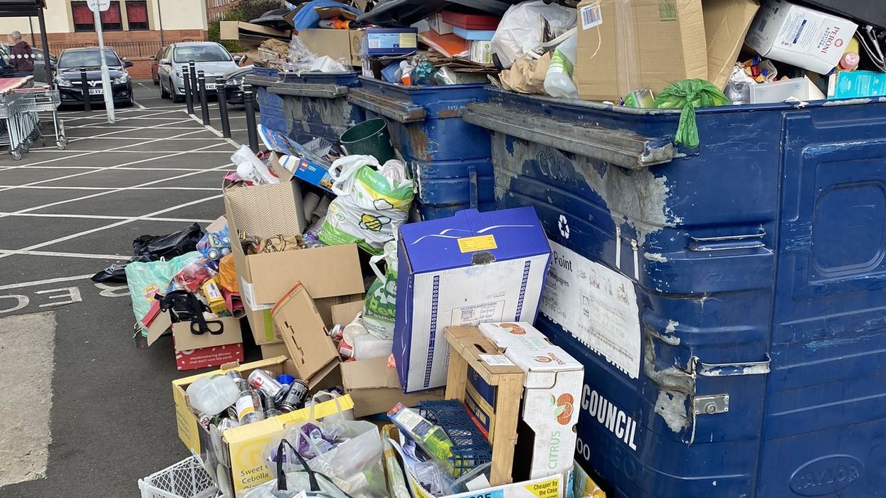 Rubbish piled up at Sainsbury’s in Muirend, Glasgow
