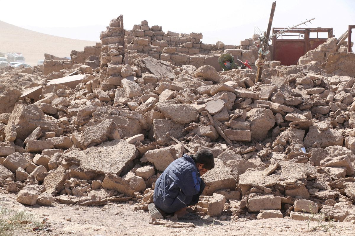 Rubble strewn landscape in Afghanistan following the earthquake