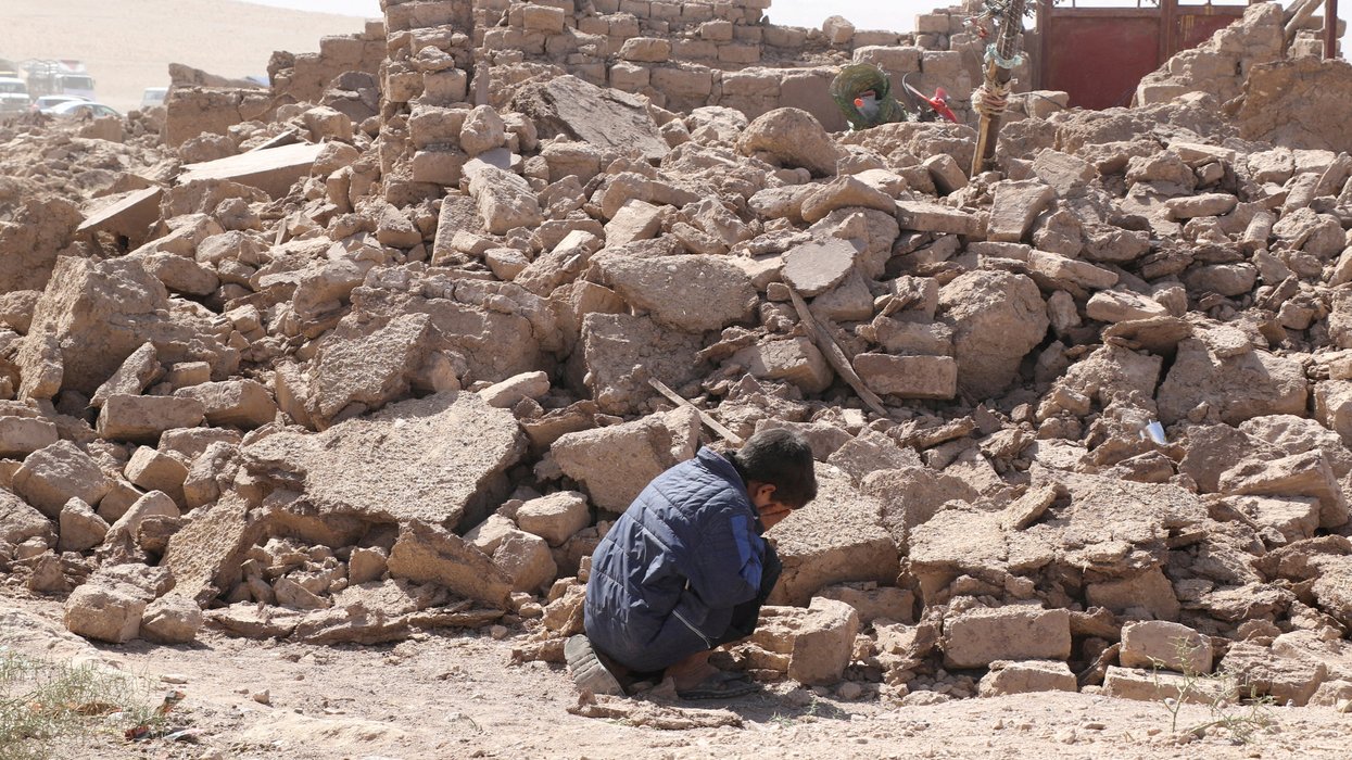 Rubble strewn landscape in Afghanistan following the earthquake