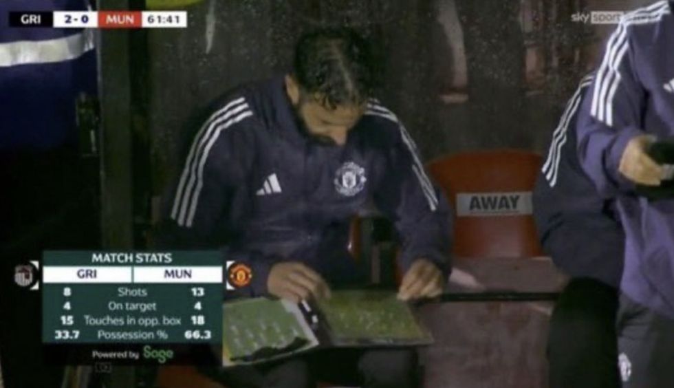 Ruben Amorim was ridiculed on social media after cameras picked him up toying with a tactical board