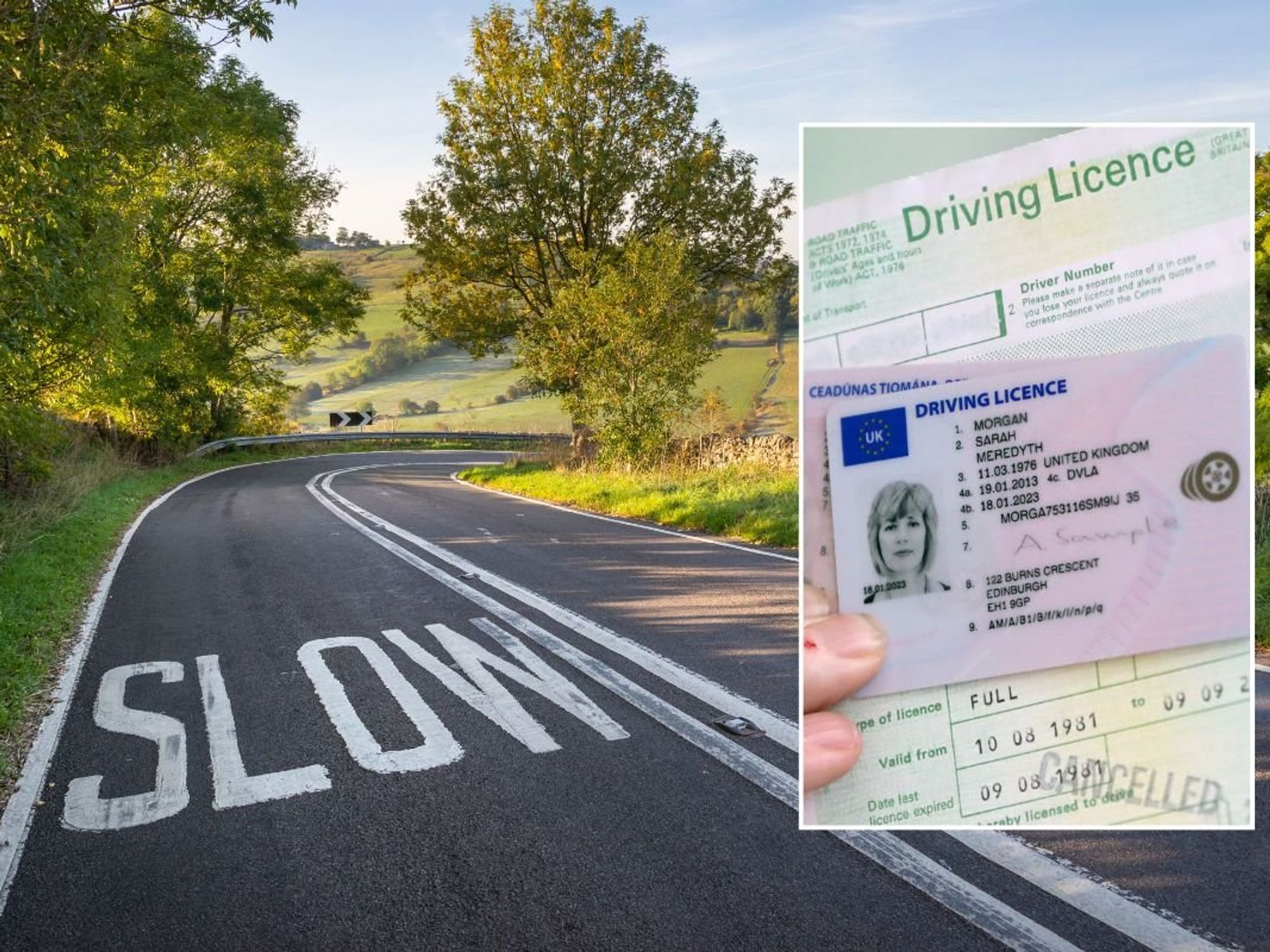Rural road and a UK driving licence