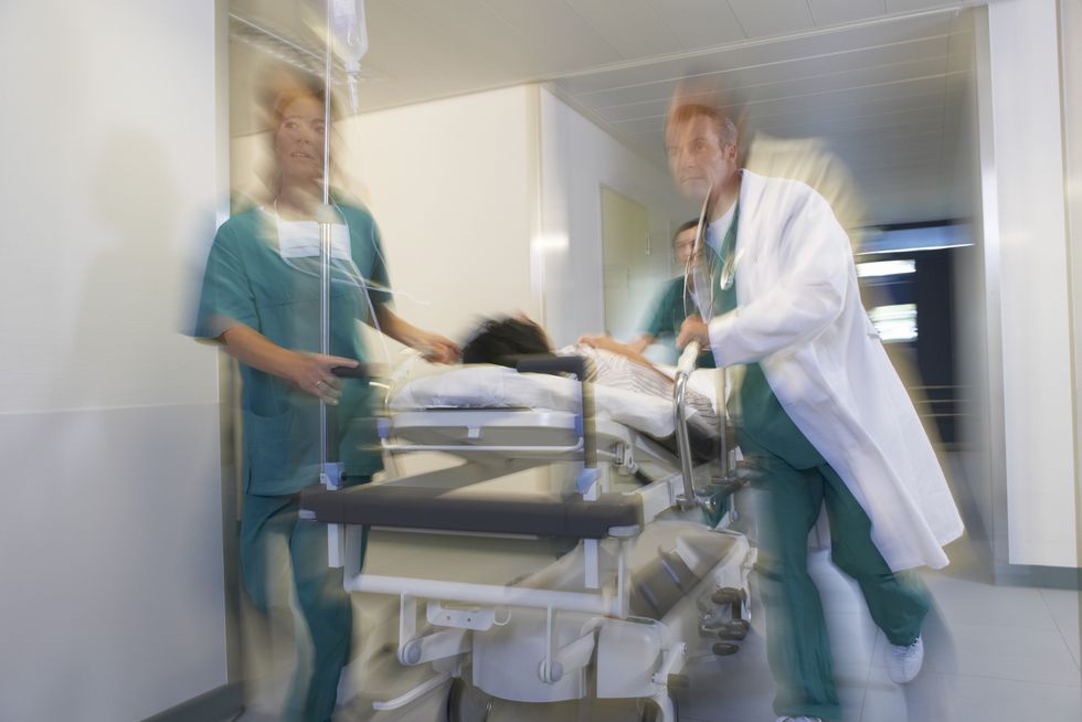 Rushing hospital corridor