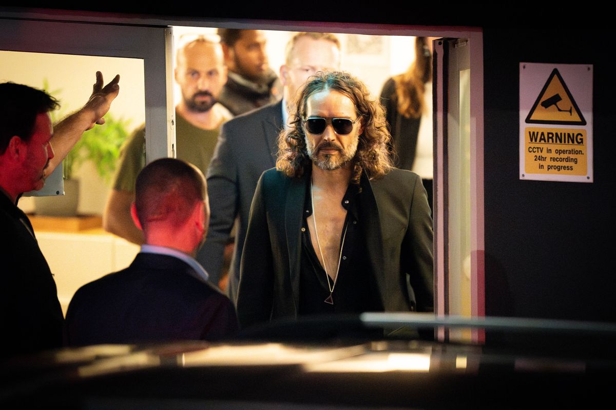 Russell Brand leaves Wembley following assault allegations