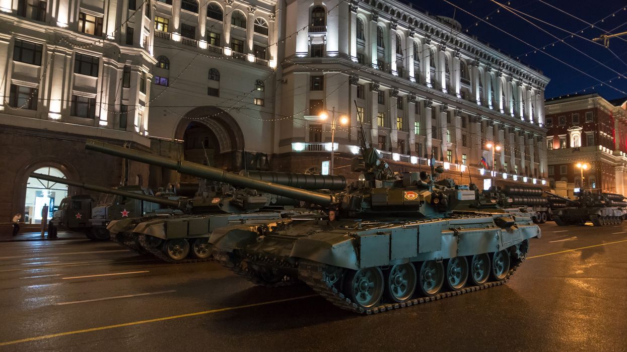 Russian battle tanks on the streets of Moscow, Russia