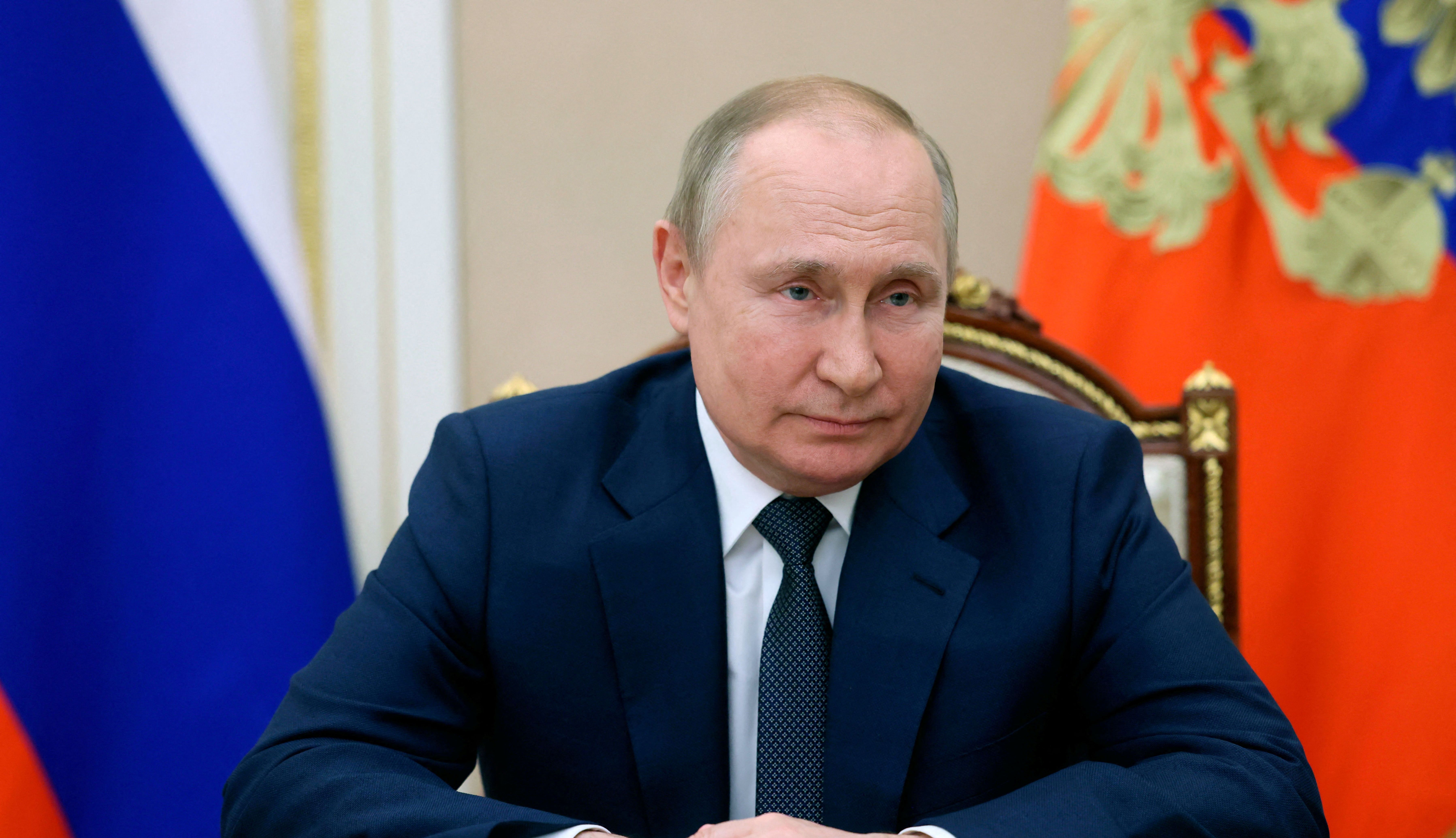 Russian President Vladimir Putin addresses participants of the IX Forum of Regions of Russia and Belarus, via video link in Moscow, Russia July 1, 2022. Sputnik/Mikhail Metzel/Kremlin via REUTERS ATTENTION EDITORS - THIS IMAGE WAS PROVIDED BY A THIRD PARTY.