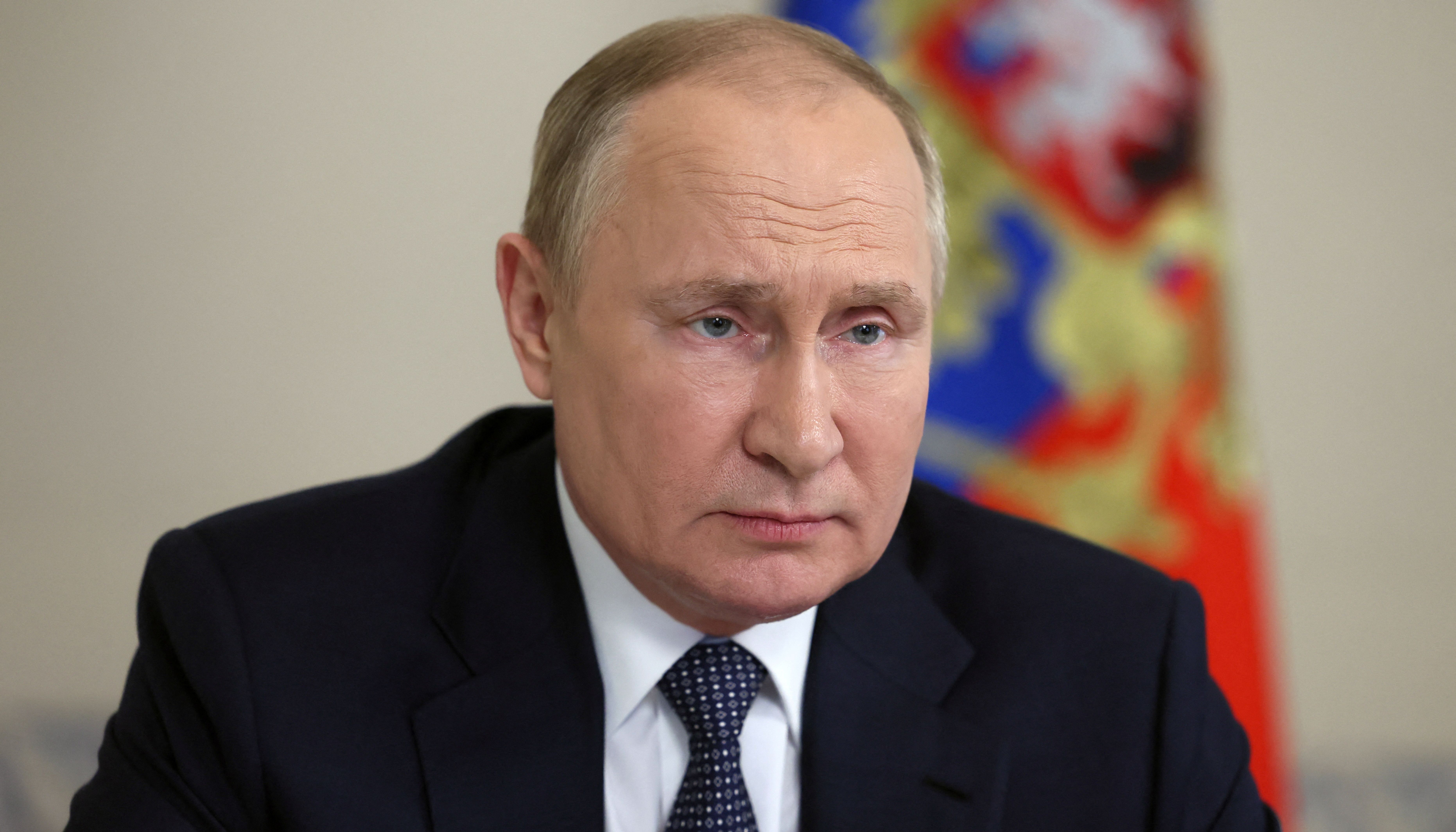 Russian President Vladimir Putin chairs a meeting with members of the Security Council via video link in Moscow, Russia June 22, 2022. Sputnik/Mikhail Metzel/Kremlin via REUTERS ATTENTION EDITORS - THIS IMAGE WAS PROVIDED BY A THIRD PARTY.