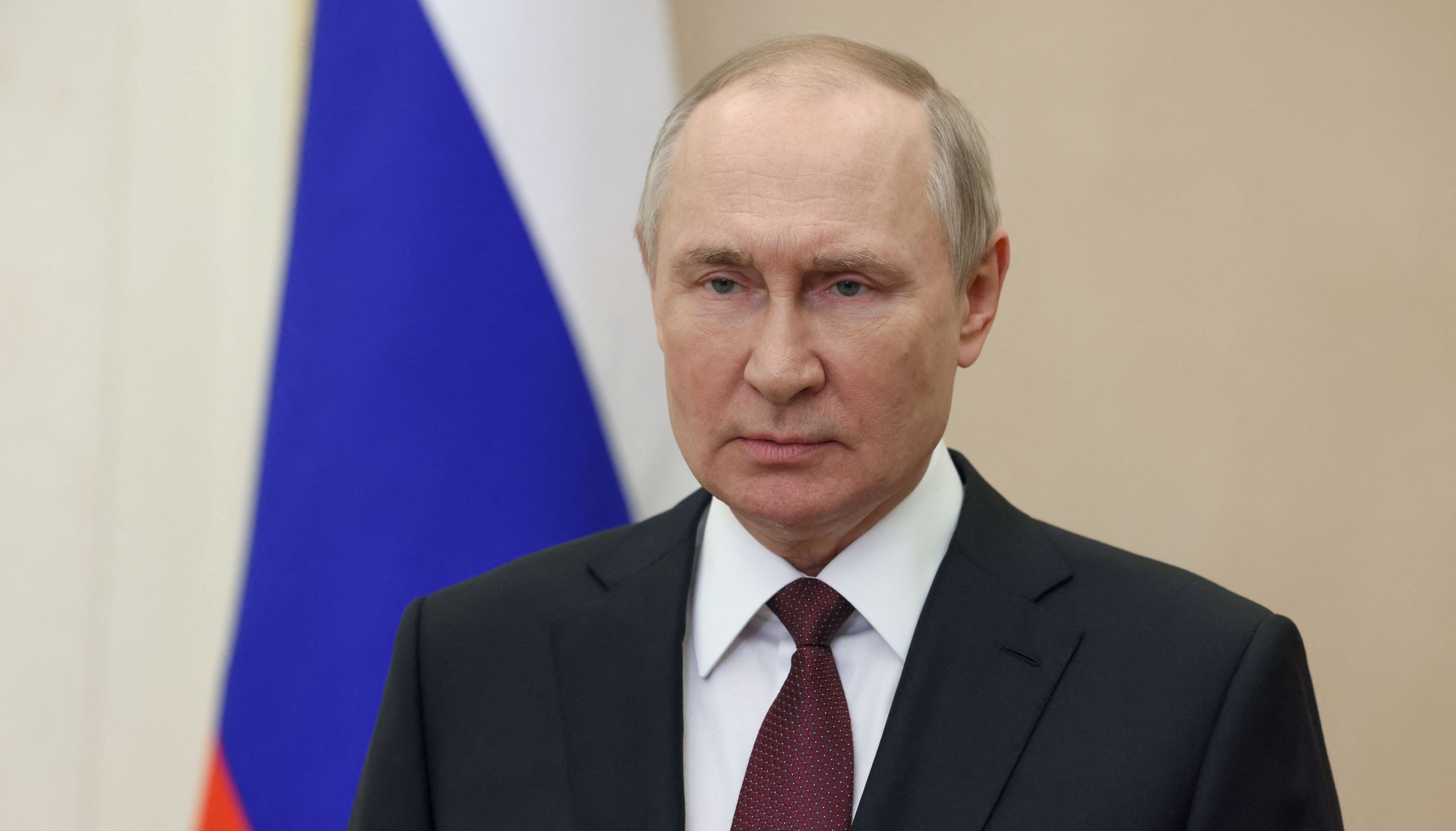 Russian President Vladimir Putin congratulates Interior Ministry employees and veterans on their professional holiday, in Moscow, Russia, in this image released on November 10, 2022. Sputnik/Mikhail Metzel/Pool via REUTERS ATTENTION EDITORS - THIS IMAGE WAS PROVIDED BY A THIRD PARTY.