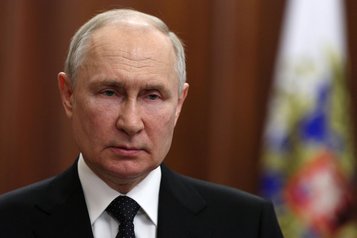 Russian President Vladimir Putin gives a televised address in Moscow