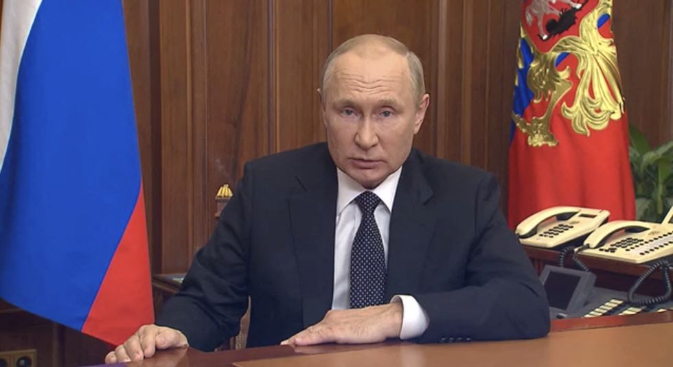 Russian President Vladimir Putin makes an address, dedicated to a military conflict with Ukraine, in Moscow, Russia