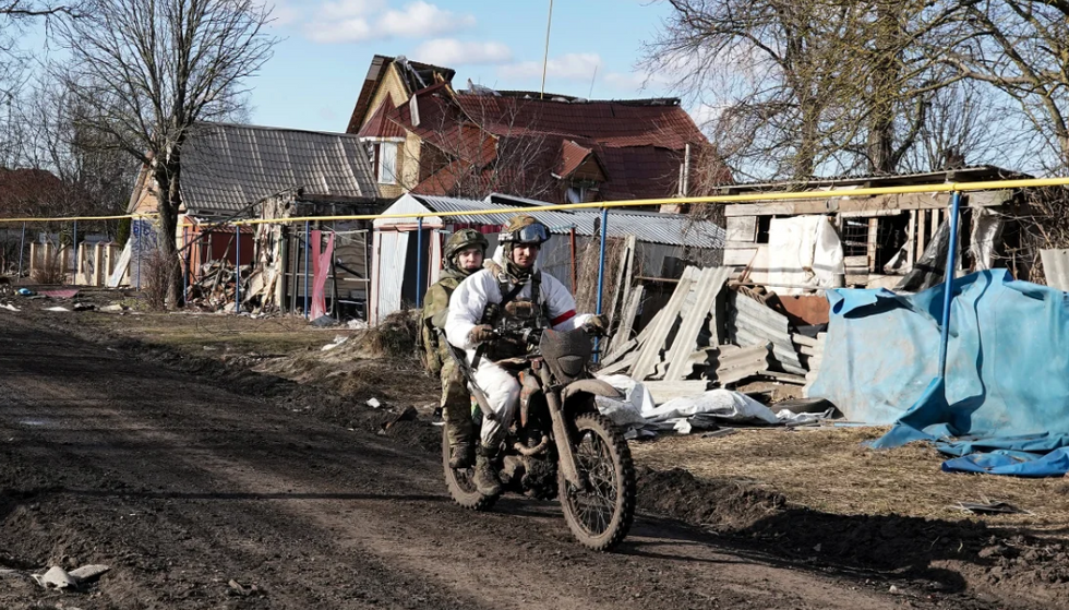 Russian soldiers on motorbike
