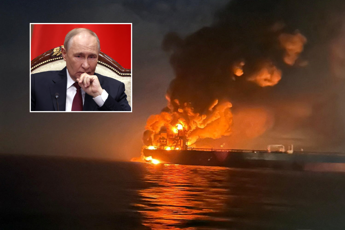 Russian tanker burnig after Ukrainain attack / Vladimir Putin