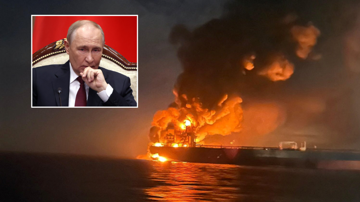Russian tanker burnig after Ukrainain attack / Vladimir Putin