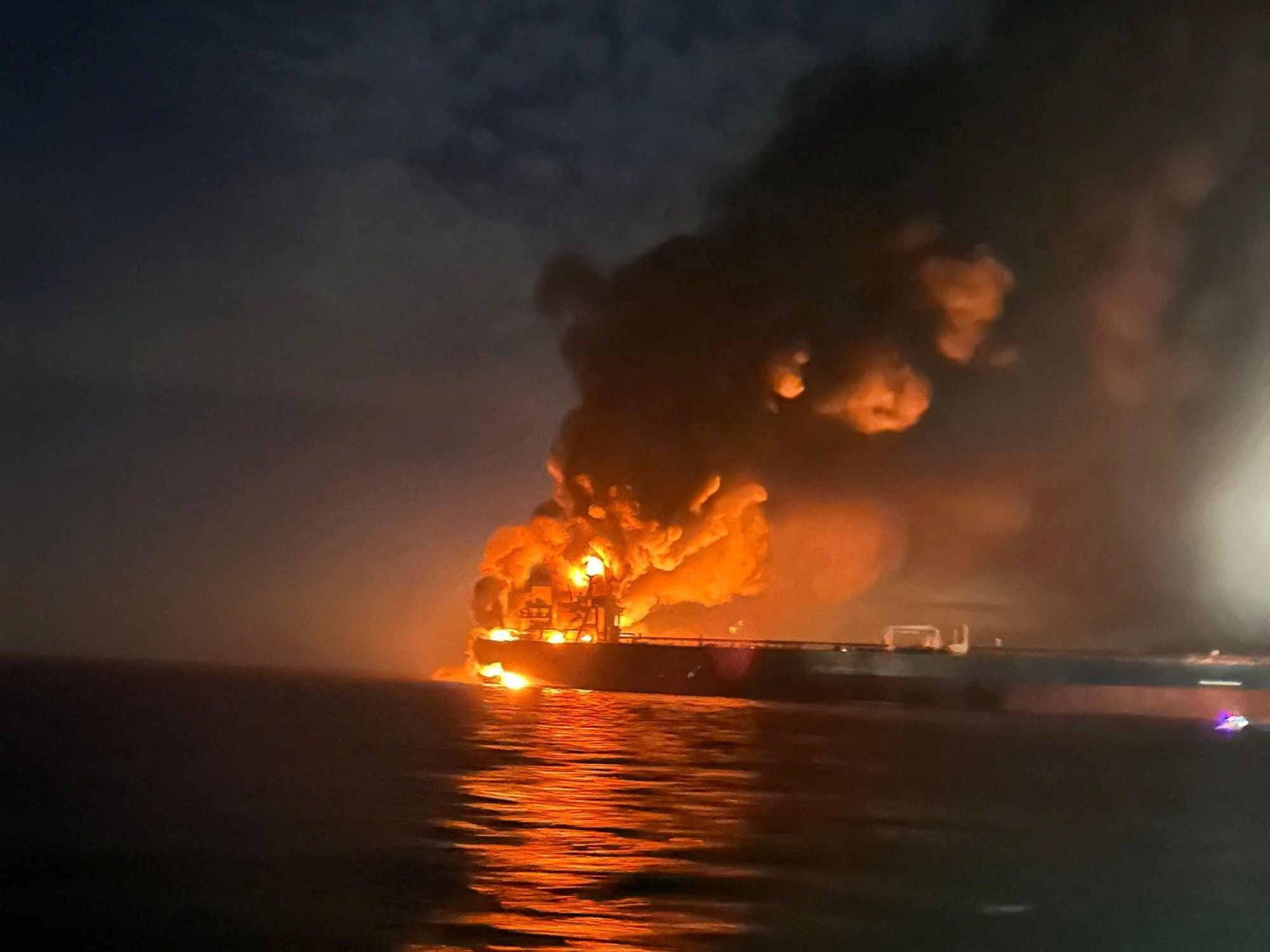 Russian tanker burnig after Ukrainain attack