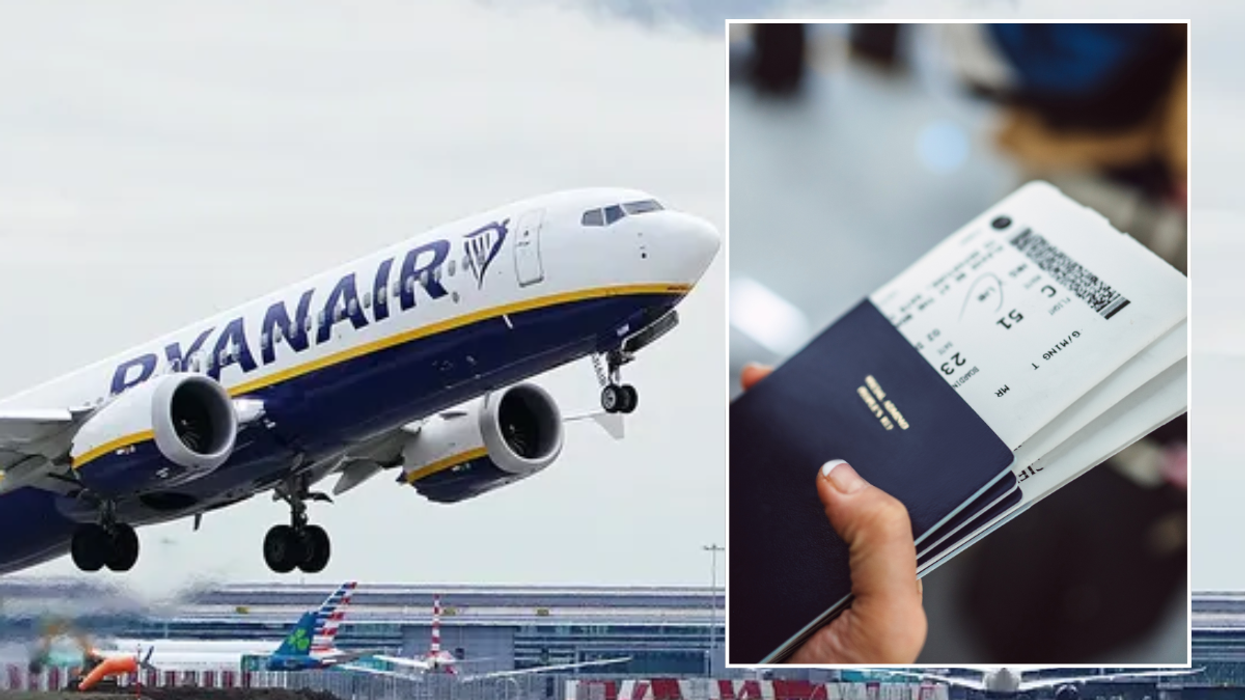Ryanair plane taking off / person holding boarding pass