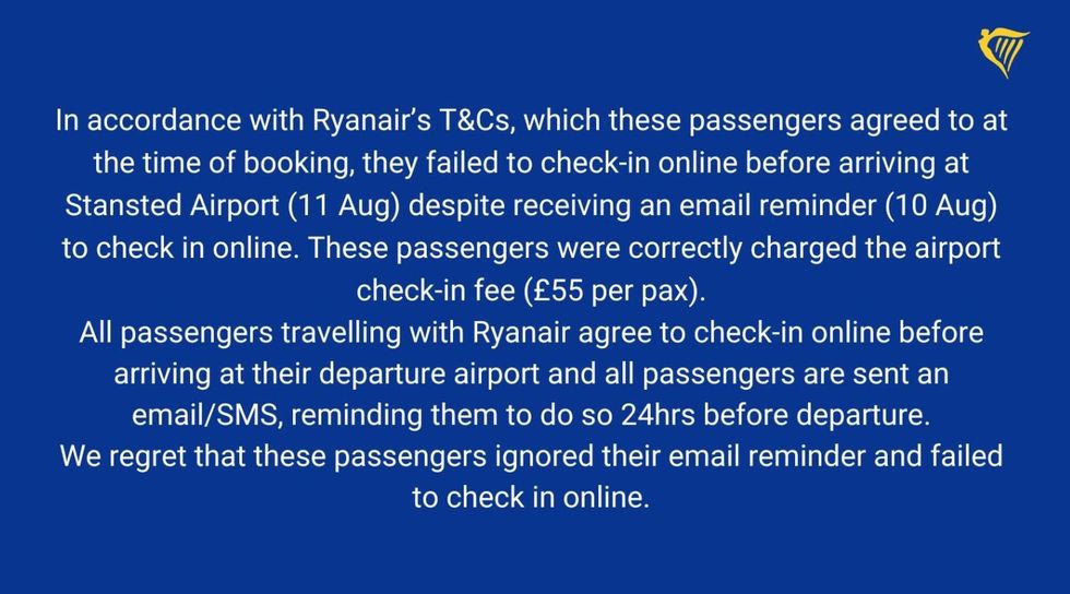 Ryanair statement