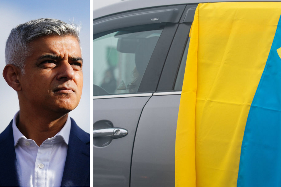 Sadiq Khan and a car with Ukraine flag
