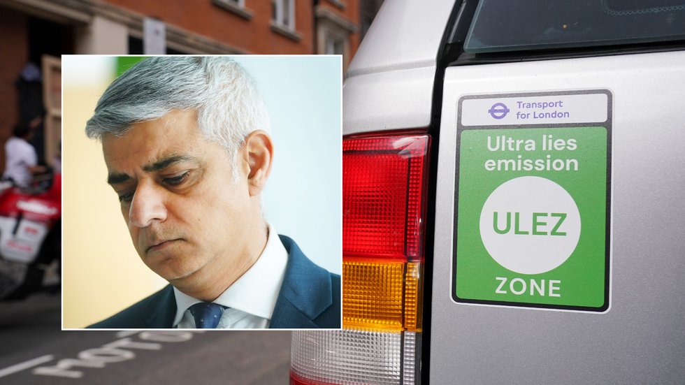 Sadiq Khan and a Ulez protest sign