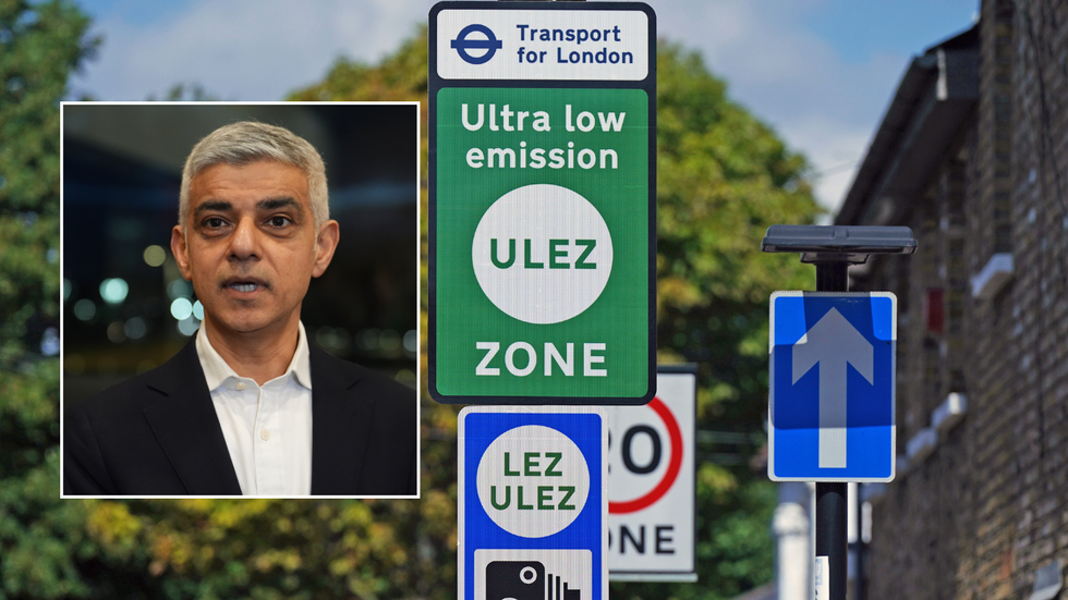 Sadiq Khan and a Ulez sign in London