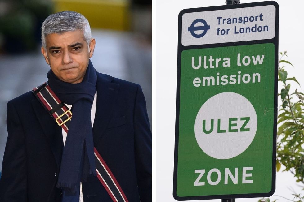 Sadiq Khan and a Ulez sign
