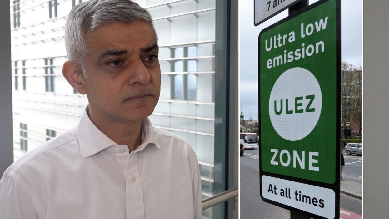 Sadiq Khan and a Ulez sign