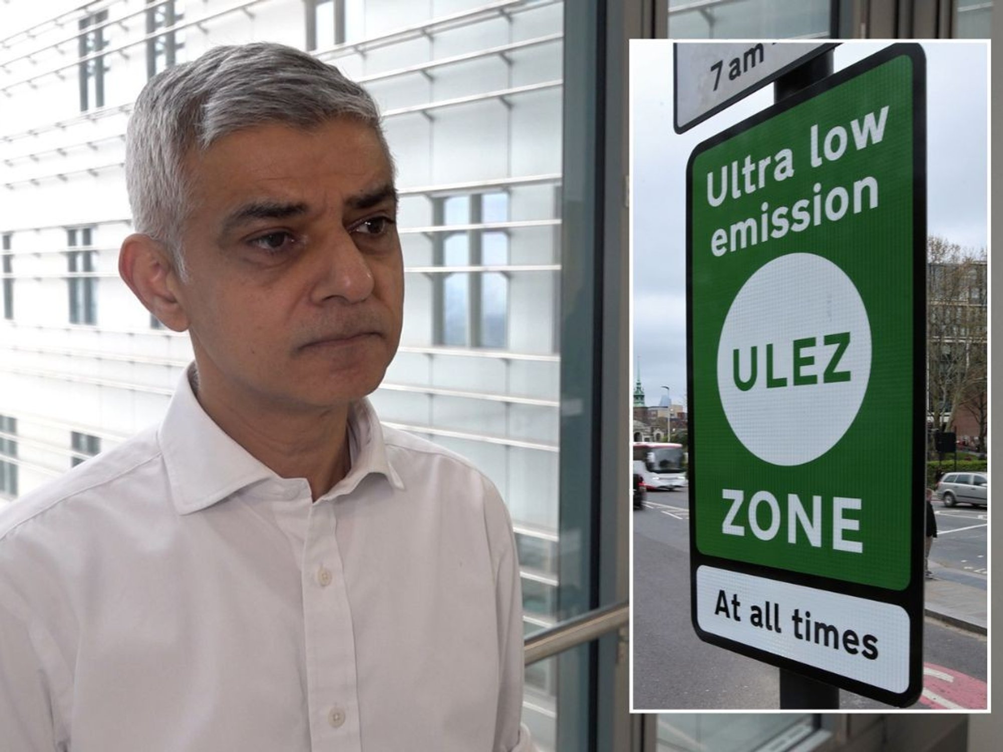 Sadiq Khan and a Ulez sign