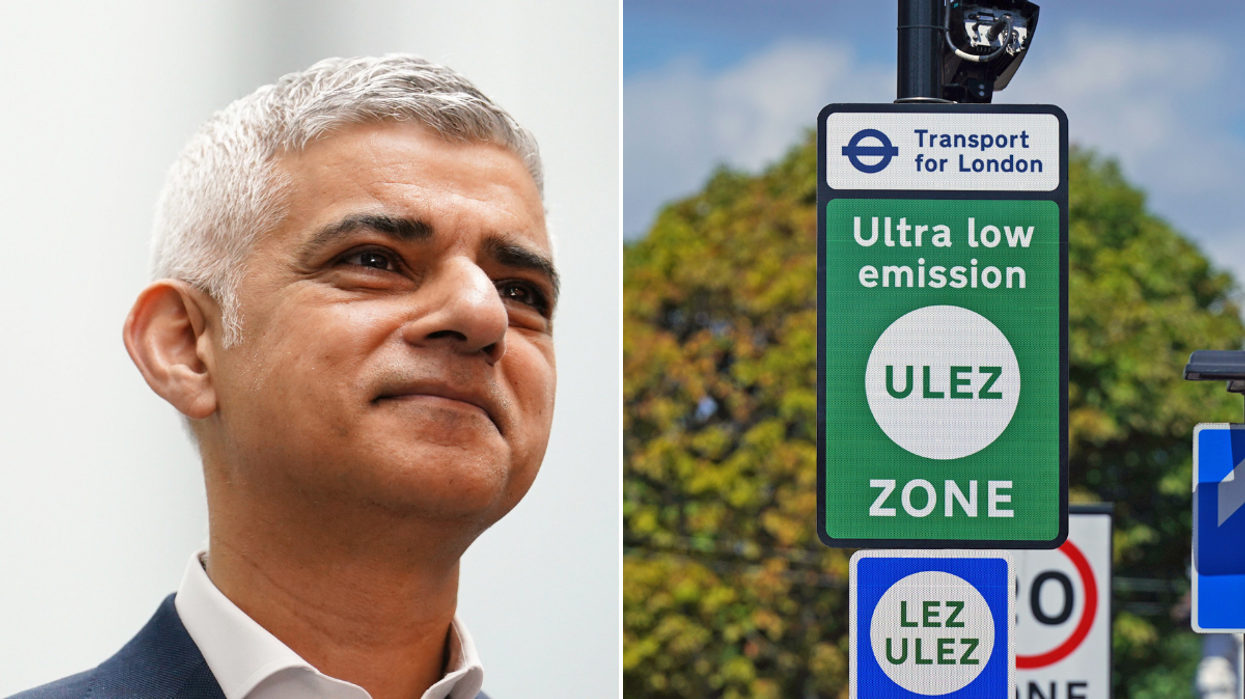 Sadiq Khan and a Ulez sign