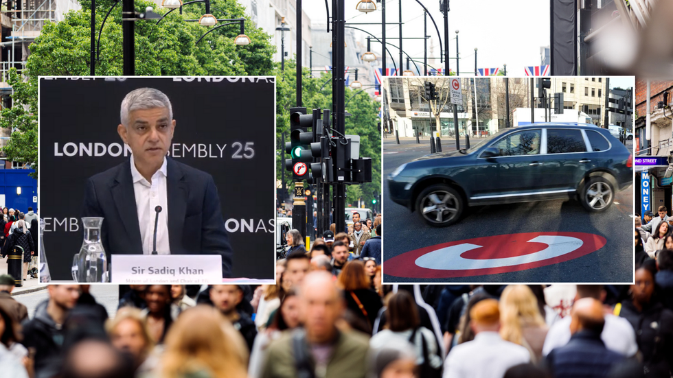 Sadiq Khan and Congestion Charge sign in Oxford Street