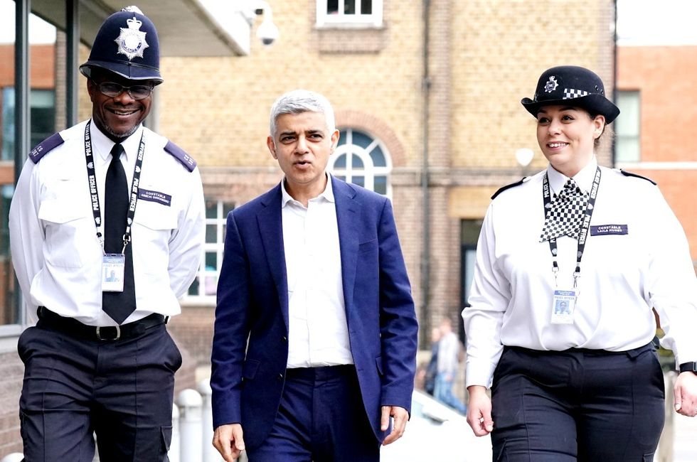 Sadiq Khan and members of the police force