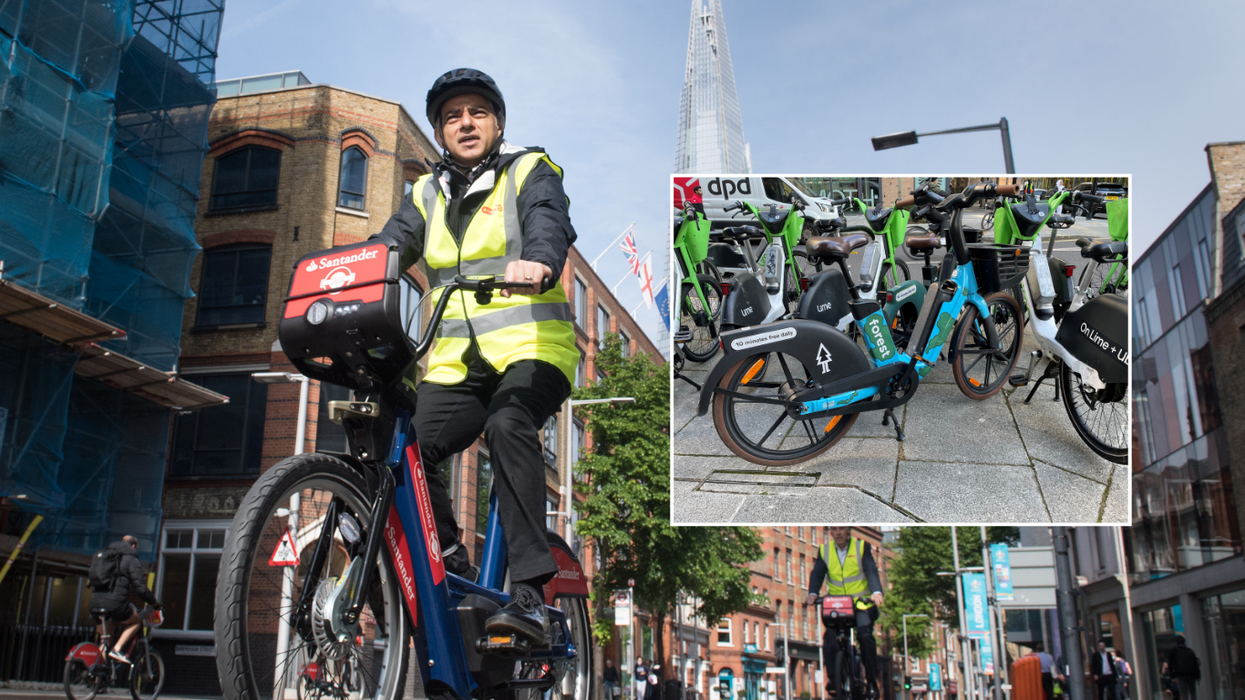 Sadiq Khan and parked e-bikes