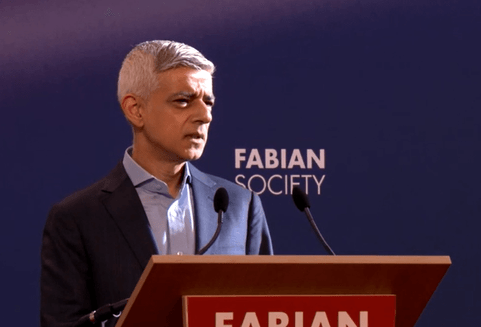 Sadiq Khan speaking at the Fabian Society's new year conference