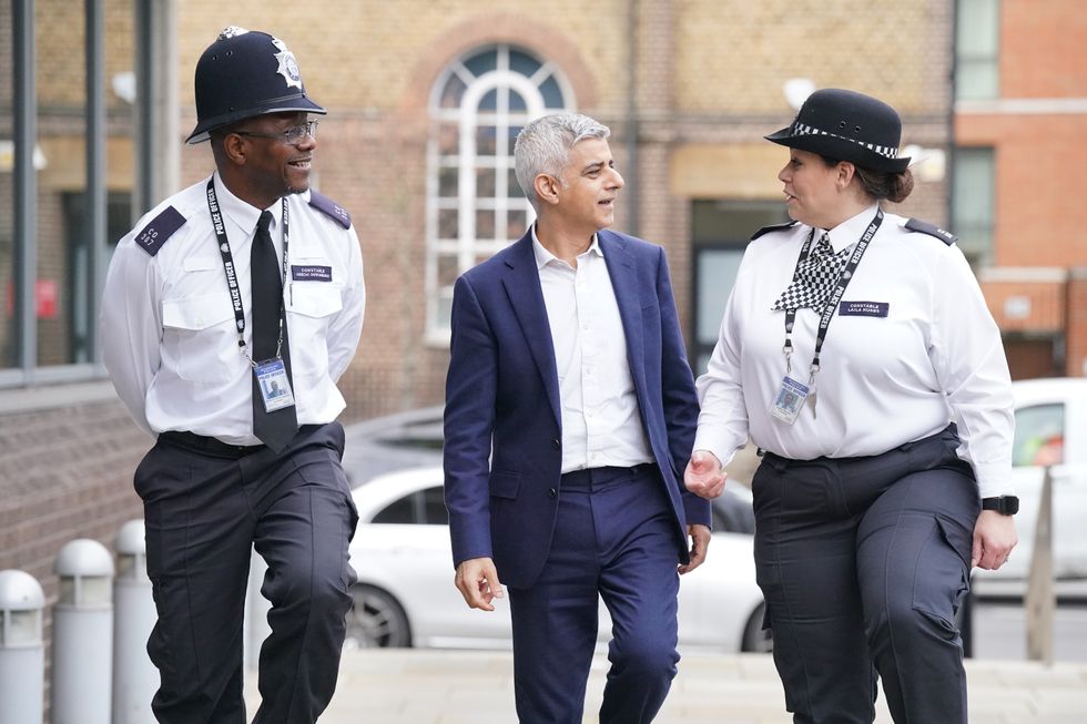 Sadiq Khan speaking to police officers