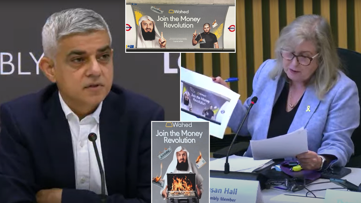 Sadiq Khan/Wahed adverts/Susan Hall holding Wahed printout