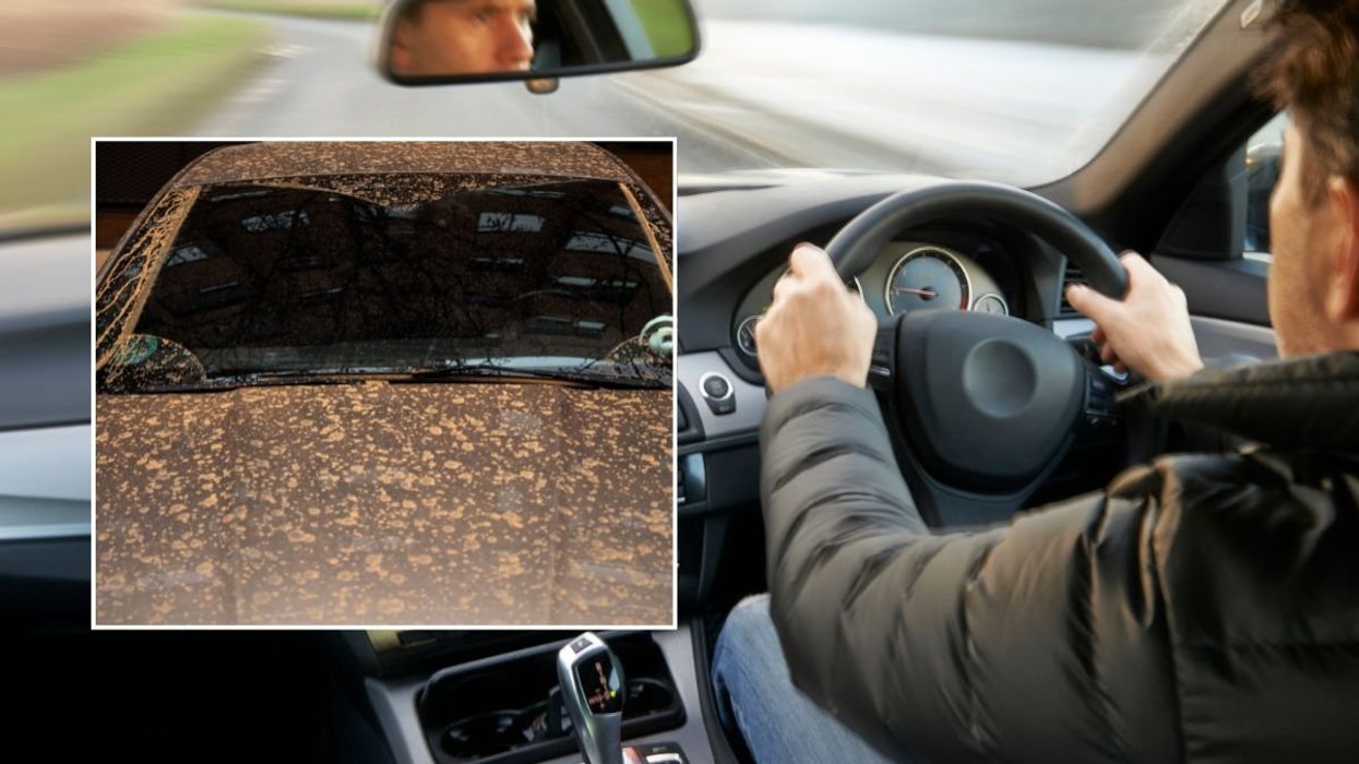 Saharan dust on a car and a man driving a vehicle