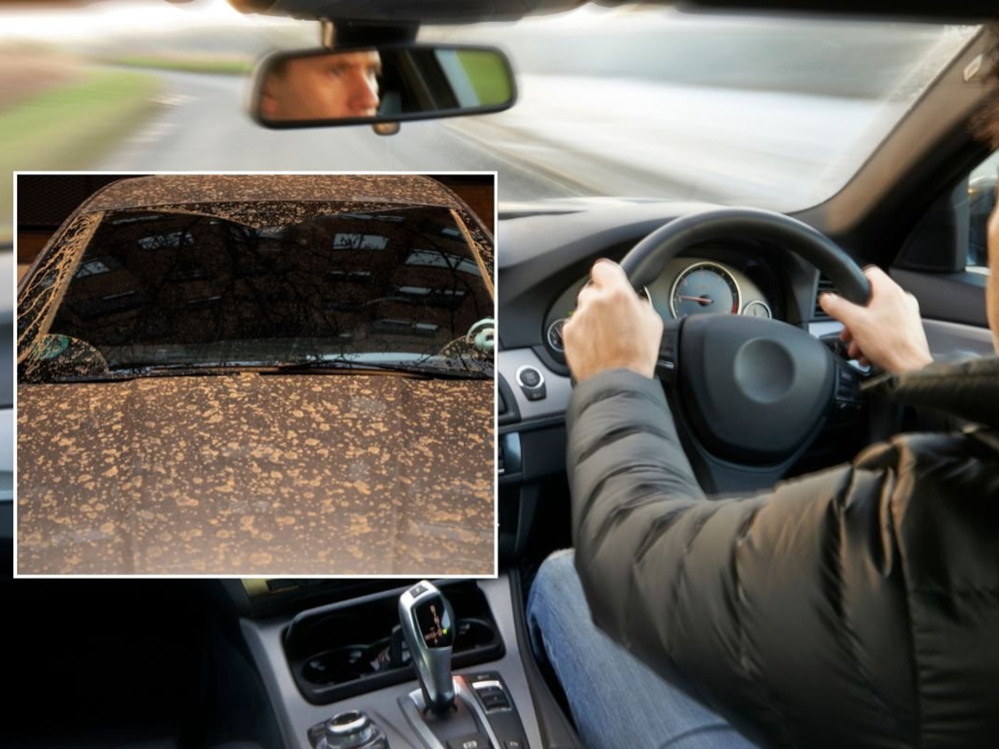 Saharan dust on a car and a man driving a vehicle