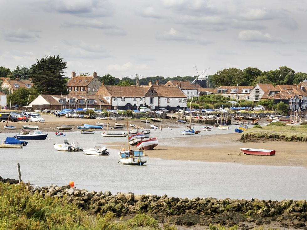 Sailboats in the creek at Burnham Overy Staithe, Norfolk